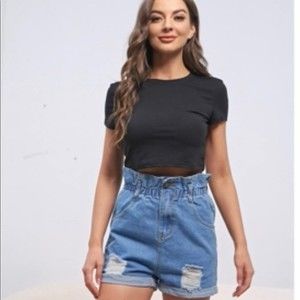 High Waisted Paper Waist-bag Denim Shorts sz. XXXL